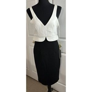 NEW Zara Womens Black White Sleeveless Dress Stretch Back Slit Pencil Midi Sz M